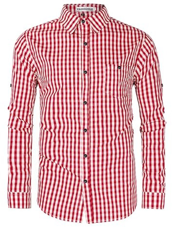 YAOHUOLE Bavaroise à Carreaux pour Homme Chemise Homme Manches Longues Traditionnelle pour Oktoberfest Rouge S