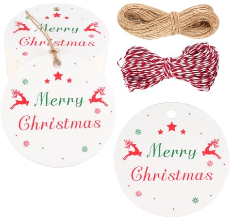 100 Stück Weihnachtsanhänger, Geschenkanhänger, Weihnachts-Etiketten, Weihnachtsanhänger für Geschenke, Preisschilder, Geschenkanhänger mit Schnur, handgefertigte Etiketten, Kraftanhänger für