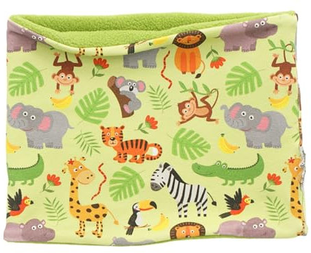 Kleine Könige Loop Schal Kinder Jungen bis 10 Jahre · Modell Tiger Löwe Zebra Dschungeltiere grün · Innen Fleece lemon · Made in Germany