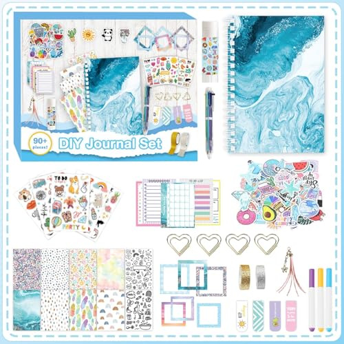 ROEOWENE 153 PCS Scrapbook Zubehör DIY Scrapbook Set Junk für Teenager-Blau | Journal Kit Sticker Scrapbooking Sticker Aesthetic A5 Notizbuch Bastelset Tagebuch Weihnachten Kreative Geschenke