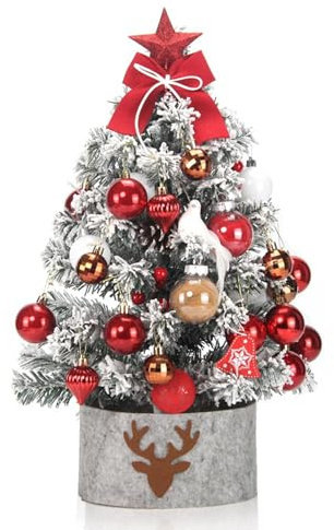 Gurxi Künstlicher Weihnachtsbaum,Mini WeihnachtsbaumTannenbaum für Weihnachten-Dekoration,aus PVC,Tisc Weihnachtsbaum klein künstlich geschmückt für Weihnachten Deko 45cm,Star Treetop (Rot)