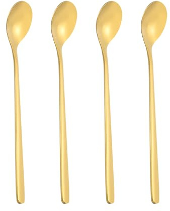 PATIKIL 6inch Teaspoons, 4pcs Long Spoon Coffee Spoon 304 Stainless Steel Long Handle Iced Tea Spoon Tea Spoons for Stirring Cocktail Coffee Bar Set Hot Tea Party, Gold
