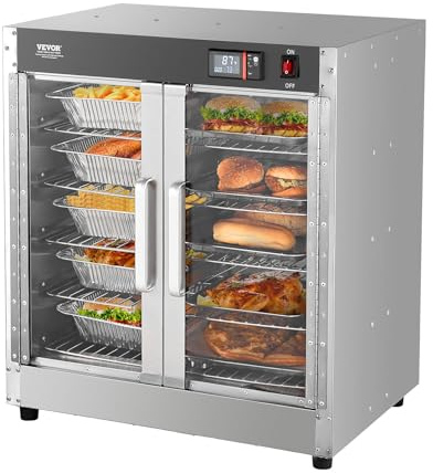 VEVOR Hot Box Food Warmer, 5-Tier Concession Warmer with Water Tray, 5 Pans, Double-Door and Adjustable Shelves, Stainless Steel Food Warmer Cabinet, Ideal for Storing Pizza, Chicken, Restaurant