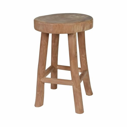 Divero runder Sitz-Hocker VIGO aus Teak Holz, behandelt - Farbe: Braun –- Reine Handarbeit