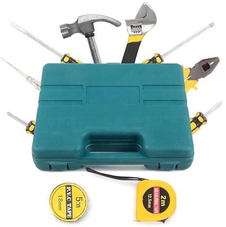 CROWNSHOP 11Pcs Home Tool Kit Set Household Hand Tools Kit Basic Tool Box DIY Set Professional Hand Carry Tool Set Box Home Fix Repair Tool Kit