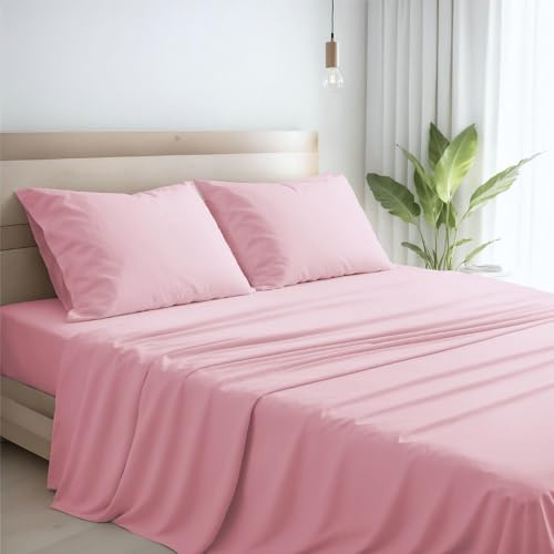 MAXIME MAISON - Lenzuola Percalle Matrimoniale Made in Italy, Completo Letto Realizzato in Cotone Pregiato a Trama Fitta, Biancheria da Letto Certificata Oeko Tex Standard 100 (Cipria)