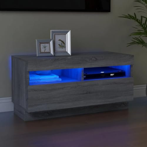 WKIEQACO Entertainment Centers & TV-Ständer, TV-Schrank mit LED-Lichtern, Grau, Sonoma, 80 x 35 x 40 cm