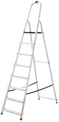 BiGDUG Aluminium Step Ladder - 8 Step Folding Ladder - Non-Slip Surface Hand Rails 8 Tread - Closed Height 2370 mm Platform Height 1620mm