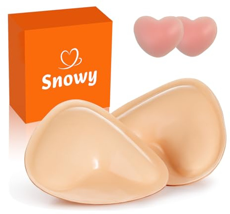 Snowy Sticky Bra Inserts,Reusable and Waterproof Double Sided Snowy Inserts,Sticky Bra Push Up for Women Dresses Bikinis, Skin, Medium (A/B Cups)