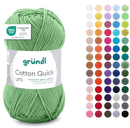 Gründl Wolle Cotton Quick uni - dünne Wolle zum Häkeln - Strickgarn - Häkelgarn - Glänzend und hautfreundlich - 100% Baumwolle - 1 Knäuel 50 g / 125 m - Nadelstärke 3-4 - salbei