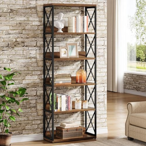 Tribesigns 5-Tier Industrial Bookshelf, 70-Inch Tall Etagere, Vintage Floor-Standing Display Storage Shelving Unit for Home Office Bedroom Study
