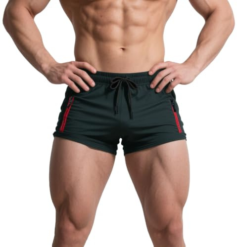 Muhshoiy Herrbadbyxor, Luftiga Bomullsfoder med 2 Fickor, Strandshorts Badshorts för Män Elastiska Träningsshorts Justerbara med Dragsko Grå XL