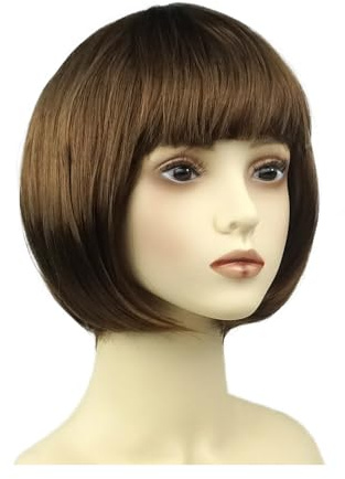 Yuannee Dritto Breve Charming Bob con Bangs,11 Inch Parrucca Sintetica Frange Corto Marrone per Ragazze Parrucche con Frangia Liscia per Donne per Uso Quotidiano