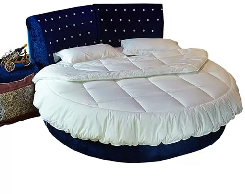 Generico Coperta Leggera in Piuma D'Oca Bianca, piumone Trapuntato con linguette angolari, Lavabile in Lavatrice, Morbido Guscio di Cotone Silenzioso per Letto Rotondo,Diameter200cm(79inch)