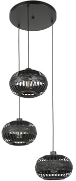EGLO Cluster Hängelampe Towcester, 3-flammige Pendelleuchte über Esstisch | Boho Deckenlampe hängend aus Bambus und Metall in Schwarz, E27 Fassung, Ø 35 cm