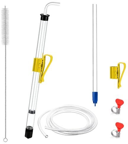 Hgkeke 14” Auto Siphon with 12.9” Bottle Wand & 5.5FT Food-Grade Silicone, Beer Wine Siphon Pump fit Liquid Transfer, Effortless Bottling Fermentation Mead Home Brew Making(Yellow Tubing Clamp)