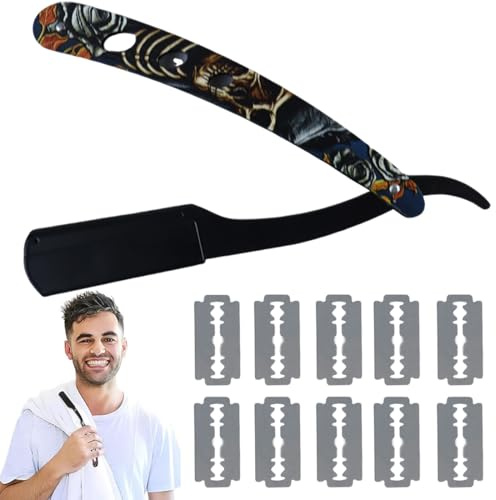 Barbershop Rasoio a Mano Libera, 1 articolo Rasoio Barba Uomo, Con rasoio a libera,10 lame professionali, Lama Barba per Taglia Barba, rasoio barba