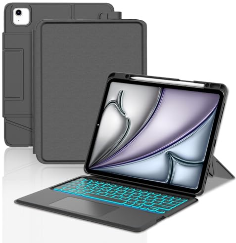 WAVATA Funda Teclado para iPad Air 13'' M3 2025/ M2 2024, Teclado Retroiluminado Bluetooth Trackpad para iPad Pro 12.9 (3rd/4th/5th/6th Gen), Negro