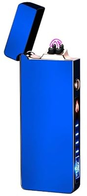 RSBYE Elektrisches Feuerzeug USB Wiederauladbar - Plasma Sturmfeuerzeug mit Doppel-Lichtbogen, Touch-Sensor, LED Akkustandsanzeige, Winddicht & flammenlos, für Zuhause, Camping, Küche (Blau)