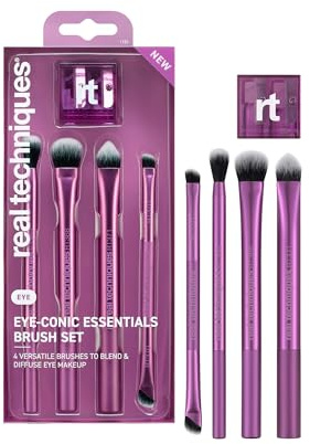 Real Techniques Eye-Conic Essentials Make-up-Pinsel-Set, 5-teiliges Lidschatten-, Misch- und Linerpinsel-Set für komplette Augen-Looks von natürlich bis glamourös, weiche Borsten, tierversuchsfrei