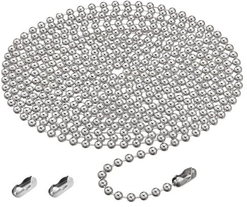 2 Meter / 6.5 Feet Roller Blind Chain, 4.5mm Silver Beaded Pull Chain with 2 Connectors for Roman Blinds, Window Blinds Accessories and Replacement String
