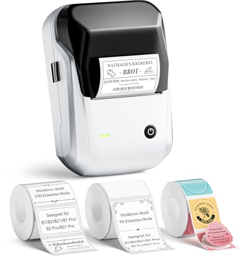 NIIMBOT B1 Etikettendrucker mit 3 Rollen Wasserfester Etiketten, Silber | Tragbarer Beschriftungsgerät Bluetooth Label Printer Aufkleber Drucker für Schulbedarf, Barcode, Adresse