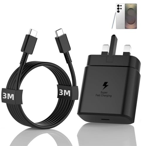 Samsung 25W Fast Charger with 3M 6A USB-C to C Cable for Galaxy Tab A/S | Compatible with Tab A11/A11+/A9/A9+/A8/A7, S10 Lite/S9/S8/S7 FE/S6 Lite, Active4/Active5, Galaxy S/A, UK Plug Power Adapter