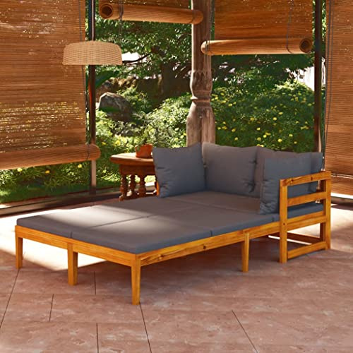 KKHOMEI Sonnenbett Holzliegen Doppel Sonnenliege Holz Gartenliege Doppelliege Outdoor 2 Personen Bettsofa Loungebett Gartenbett Holz Liege Outdoor Dunkelgrau OHN Tisch