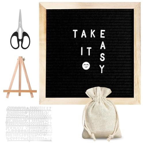 Felt Letter Board 25 x 25 cm, Changeable Letter Board with 340 Letters Numbers Symbols Wooden Message Board Announcement Sign for Home Office Café