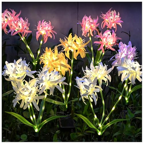 DooYard Luces solares de lirio araña para exteriores, impermeables, paquete de 2, flores brillantes y tallos, luces de jardín con panel solar mejorado, luces decorativas para decoración de césped