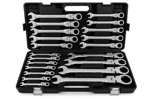 A.M.C. Jeu de clés mixtes à cliquet avec articulation articulée 22 pièces professionnelles chrome vanadium
