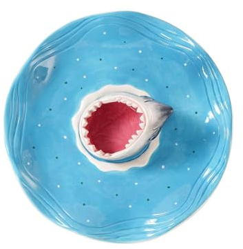 Shark Sushi Plate,Ceramic Funny Sauce Compartment Dish,Oceans Themed Condiment Dish - for Charcuterie, Taco, Fish, Octopus, Cheese, Burger, Cheeseburger, Sauce, Seafood, Shrimp