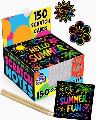 PURPLE LADYBUG Rainbow Scratch Notes for Kids and Teens - Arts and Craft Kit, Gifts for Kids - 150 Sheets - Fits Small Gift Bags, Teen Boy & Teenage Girls Craft Activity Gift - (Rainbow)