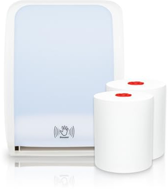Blanc HYGIENIC Cosmos Sensor-Set Weiß + 2 Premium-TAD-Rollen à 100 m | Berührungslose Einzelblattausgabe, einstellbare Blattlänge, 2 Premium-TAD-Rollen, insgesamt 200 m