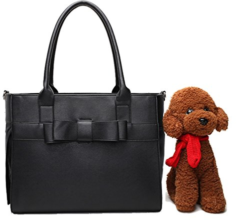 YOUJIA Reise & Transport für Hunde Trageboxen Tragetaschen PU-Leder Handtasche Reise Hundetasche (Schwarz, 41 * 33 * 28cm)