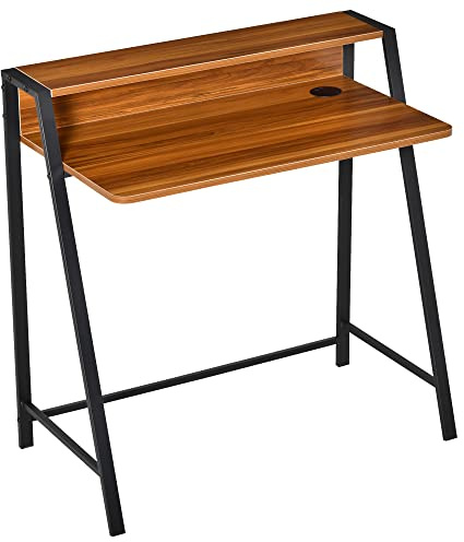 HOMCOM Escritorio Mesa de Ordenador Patas de Metal 84x45x85 cm Nogal | Encimera de Madera, Estilo Moderno, para Oficina Estudio Dormitorio, Carga 20 kg