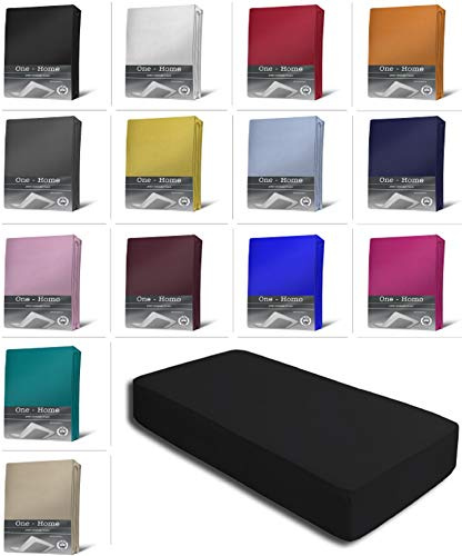 one-home Jersey Spannbettlaken Spannbetttuch Bettlaken weich 100% Baumwolle Rundumgummi, Farbe:Schwarz, Maße:140-160 x 200 cm