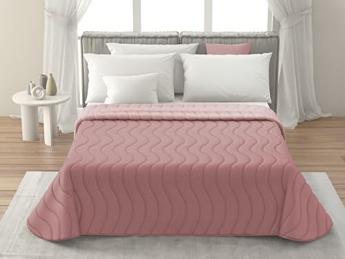 MAXIME MAISON - Tagesdecke 240x260 cm Cipria/Rosa Wendedesign, Tagesdecken Herbst/Frühling (100 gr/mq) Steppdecke Doppelbett Unterfüttert, Gesteppt, Weiche Mikrofaser, Made in Italy
