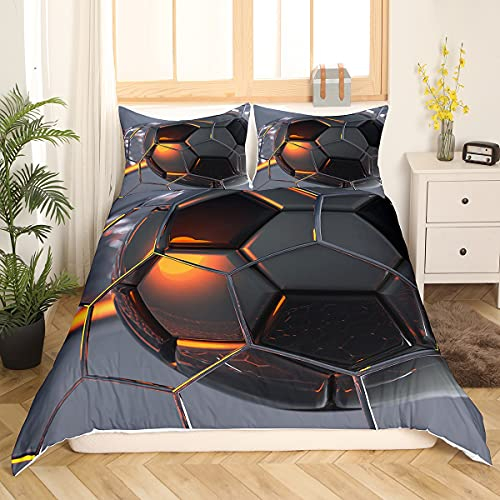 Loussiesd Kinder Bettwäsche Set Fußball Drucken Bettbezug Set Schwarz Grau 2 STK 135x200 cm Mikrofaser Bettwäsche für Jungen Teenager Fußball Sport Thema mit 1 Kissenbezug Reißverschluss