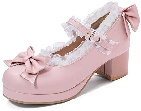 KISSASA Mary Jane Damen Pumps mit Schleife, Pink - rose - Größe: 43.5 EU