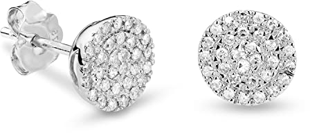 Miore Schmuck Damen 0.18 Ct Diamant Pavé Ohrstecker mit 62 Diamanten Brillanten Ohrringe aus Weißgold 9 Karat / 375 Gold