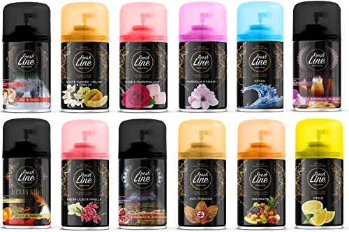 Fresh Line Lufterfrischer Set MIX PAKET 24 er Pack Aromatischer Raumduft passend für alle Automatische Duftspender, Sprühgeräte, Maschinen, Erfrischendes Aroma, Duftintensität, Zeit Einstellung