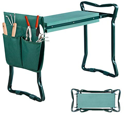 UISEBRT Kniebank Gartenbank Klappbar Gartenhocker Gartenarbeit mit Werkzeugtasche und Eva-Schaumkissen Arbeitshocker Garten Sitzbank Knieschutz Bank bis zu 150 kg