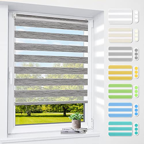 Doppelrollo klemmfix ohne Bohren & mit Bohren, 45x120cm (BxH) Marmor-Grau, 3-in-1 Duo Rollo für Fenster & Tür, Fensterrollo innen lichtdurchlässig & verdunkelnd, Klemmrollo Rollos Sonnenschutz