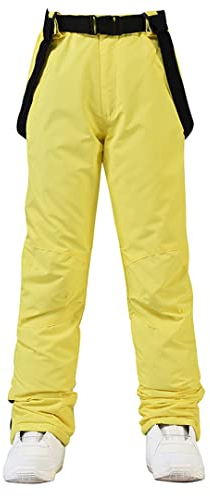 Skihose Damen und Herren Winter Schnee Sport Outdoor Warme Snowboardhose Trägerhose Gelb XXXL