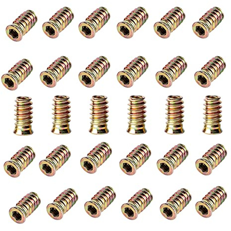 YiYFiT 30Pcs M6x20mm Écrous filetés pour meubles,Boulons filetés en acier au carbone zingué Interface Écrous filetés à six pans creux pour meubles en bois