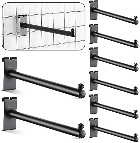 Therwen 10 Stück Gridwall Haken 12 Zoll Gerader Arm Faceout mit einem Kugelgitter Wandaufhänger Metallgitter Wandpaneel Regalhalterung Gridwall Zubehör (Schwarz)