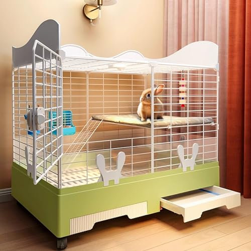 DIY Kleintierkäfig for Kaninchen, mit Tür und Netz, Kaninchenstall mit 4 Räder, PP-Material, Passende Ovale Gitter-Fußmatten, Käfig mit Abnehmbaren Rampen & Plattformen ( Color : Green , Size : E )