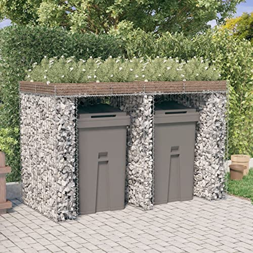ZEYUAN Gabionen-Mülltonnenbox, Mülltonnenverkleidung, Gerätebox, Müllbox, Mülltonne, Mülleimer Trennsystem, Mülltonnenboxen, 192x91x120 cm Verzinktes Eisen