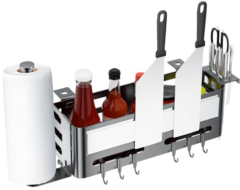 Griddle Caddy for Blackstone 17/22/28/36 inch Griddle, Grill Caddy, Powder Coated Steel, Blackstone Accessories Storage with Magnetic Tool Holder & Knife Rack & 6 J-Hooks, Outdoor BBQ